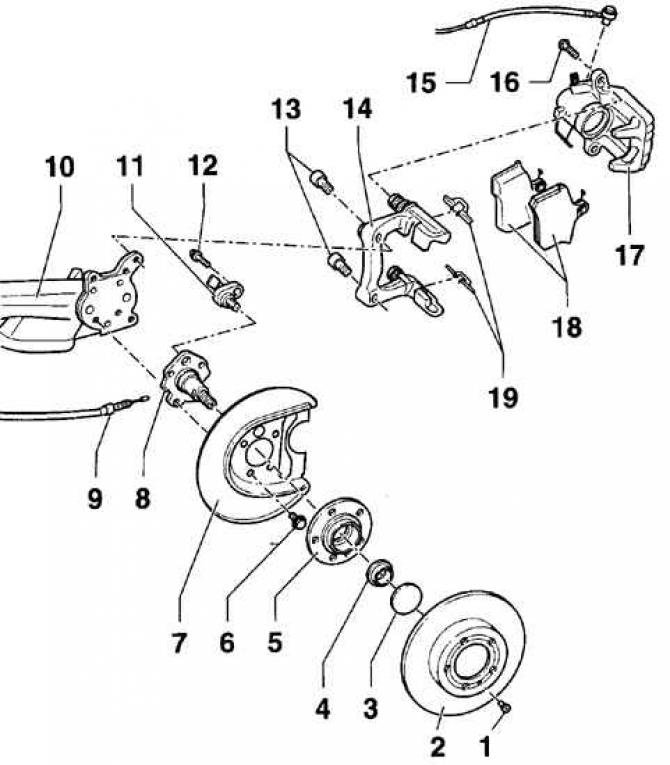 Снятие задних тормозных колодок на дисковых тормозах (Шасси / Тормозная ...