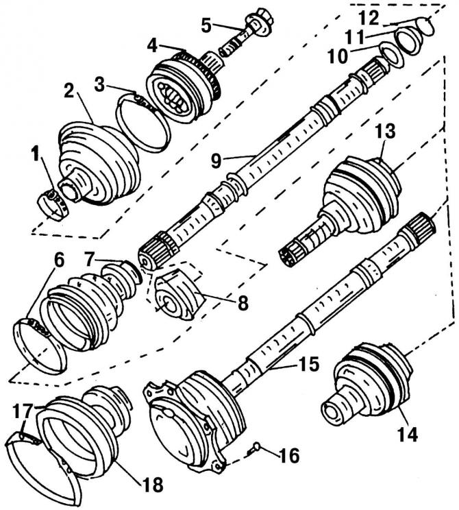 Wheel drive shafts — design description (Transmission / Manual gearbox
