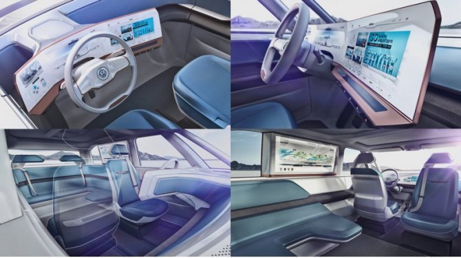 Интерьер заставляет вспомнить новый Mercedes-Benz E-класса. Создатели Budd-e тоже объединили…