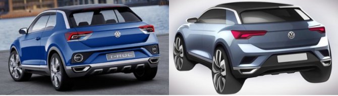 Концепт T-Roc (слева) можно считать предвестником серийной машины с большой долей условности. Он…