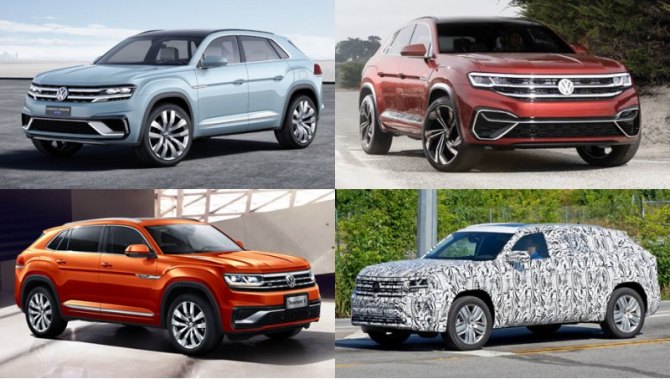 Концепты Cross Coupe GTE и Atlas Cross Sport (вверху) были близки, хотя разошлись в деталях декора,…