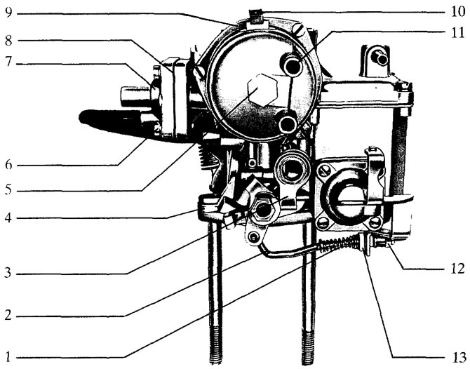 Рис. 1.1. Карбюратор Solex 31-34 PICT-5 с автоматическим пусковым устройством: 1 - пружина…