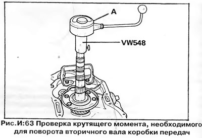 9. Причврстите на вратилу power (уређај VW 548) и мерач обртног момента. Измерите обртни момент…