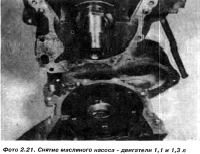 4. Відвернути болти та зняти кришку з масляним насосом з фіксуючих болтів передньої частини блоку…