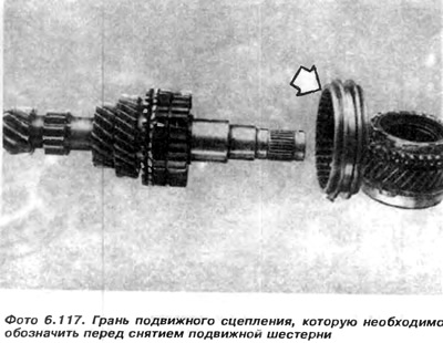 4. Синхронизатор 3 и 4 брзине: главчина мора бити постављена на видљивом месту (слика 6.117).
