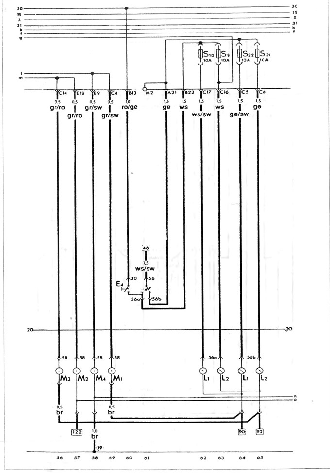 S-06 Wiring diagram for main light, rear light and flash signal switch, models 1.1, 1.3 and 1.6…