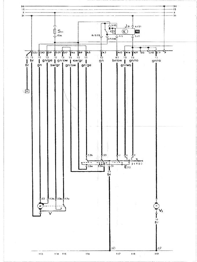 S-11 Schema de conexiuni pentru motorul ștergătoarelor de parbriz și pulverizator, modelele Golf…