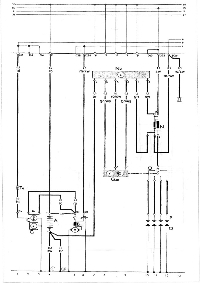 S-14 Schema electrică a demarorului, generatorului, bateriei și sistemului de aprindere, model 1.8…