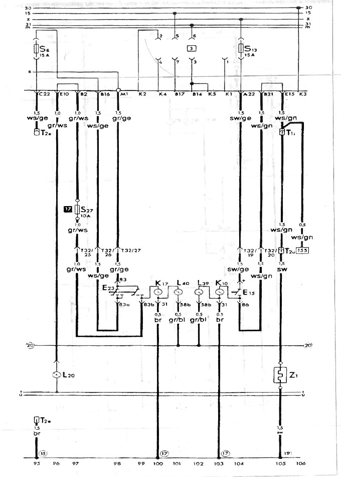 S-21 Schema de conexiuni pentru lumina de ceață spate și încălzirea lunetei, modele 1.8 până la…