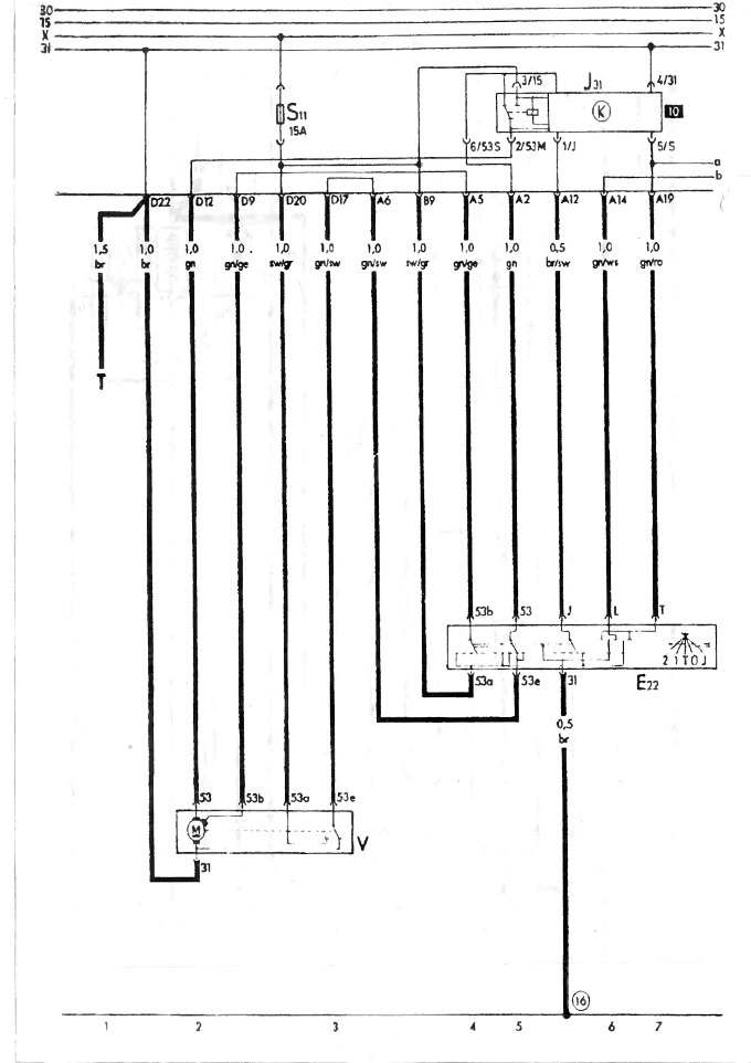 S-48 Wiring diagram for wipers in all Golf models from 1.86 to 7.87.