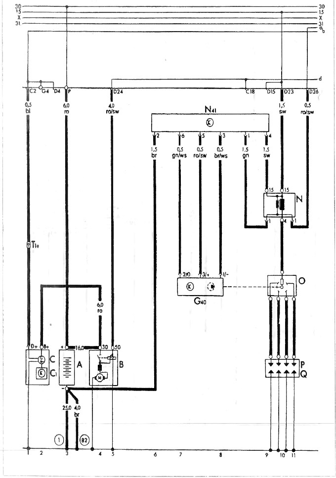 S-50 Wiring diagram of the starter, generator, battery and ignition system. Models 1.6 from 8.87.