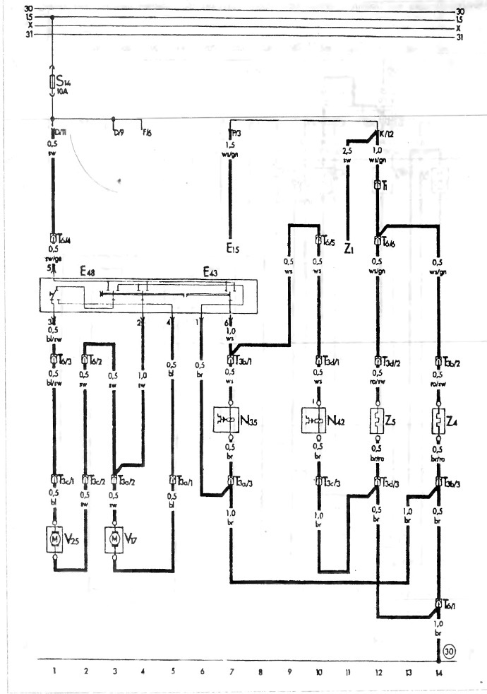 S-77 Wiring diagram for electrically installed exterior mirrors in all models from 01.89.