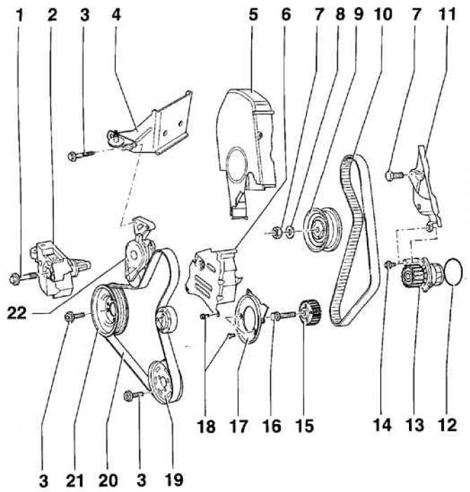 Removal the timing belt of 1.6-/1.8-I engines
