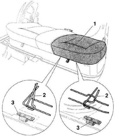 Rear bench seat cushion fastening elements