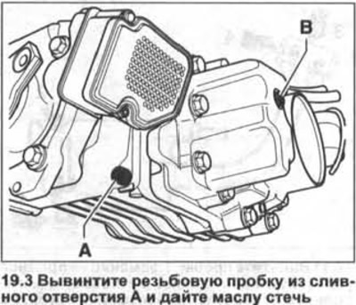 3. Выкруціце разьбовую корак з зліўной адтуліны А і дайце алею сцячы (гл. ілюстрацыю).