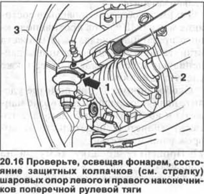 16. Перевірте, освітлюючи ліхтарем, стан захисних ковпачків (див. стрілку на ілюстрації) кульових…