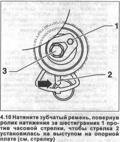 10. Tighten the toothed belt by turning the tension roller by the hexagon 1 counterclockwise so…