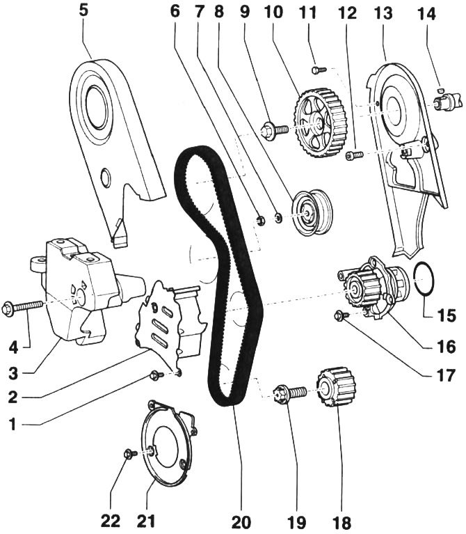 Timing drive. Cars with a 1.8-liter petrol engine producing 74 kW (102 hp)
