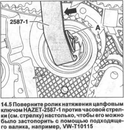 5. Окрените затезни ваљак помоћу кључа HAZET-2587-I у смеру супротном од казаљке на сату…