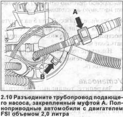Искључите вод напојне пумпе осигуран спојницом А (погледајте илустрацију). Да бисте то урадили,…