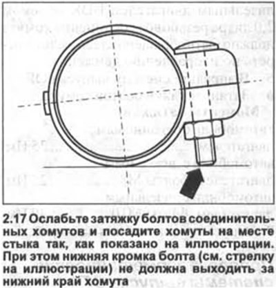 17. Loosen the bolts of the connecting clamps and place the clamps at the joint as shown in the…