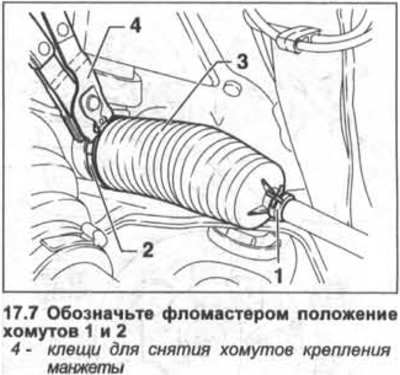 7. Flomasterom označite položaj stezaljki 1 i 2 (pogledajte ilustraciju).