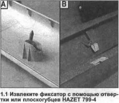 1. Уклоните држач шрафцигером или клештима HAZET 799-4 (види илустрацију, део А).