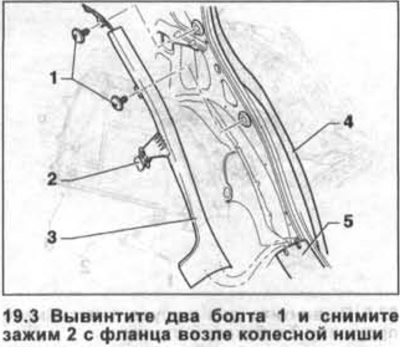 3. Unscrew the two bolts 1 and remove the clamp 2 from the flange near the wheel arch (see…