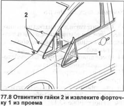 8. Odkręć nakrętki 2 i wyjmij okno 1 z otworu (zobacz ilustrację).