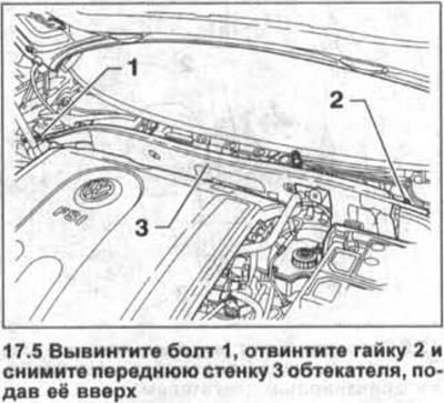 5. Одврните завртањ 1, одврните матицу 2 и уклоните предњи зид 3 облоге гурањем нагоре (погледајте…