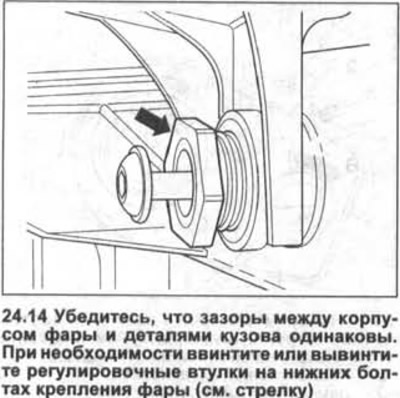 14. Уверете се, че пролуките между корпуса на фара и частите на тялото са равни. Ако е необходимо,…