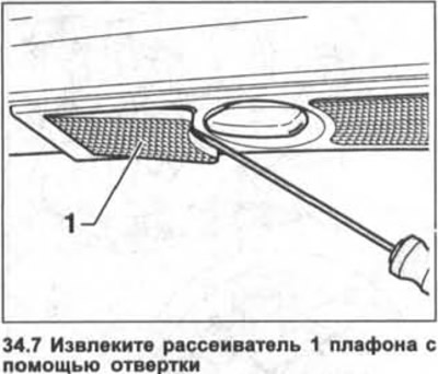 7. Отстранете дифузьора 1 на абажура с помощта на отвертка (вижте илюстрацията).