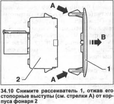 10. Отстранете дифузьор 1, като натиснете заключващите му зъбчета (вижте стрелките A на…