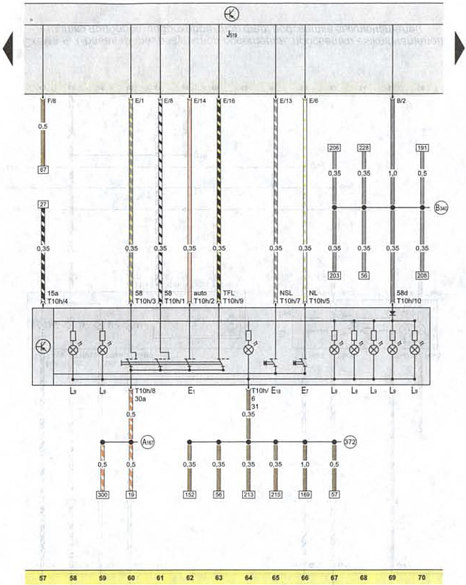 Diagram 6. Light switch, fog light switch, rear fog light switch, light switch illumination bulb: