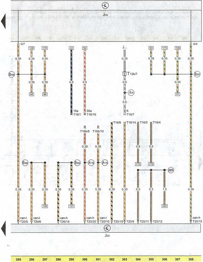 Diagram 22. Switching relay of the on-board electrical system, diagnostic connector: