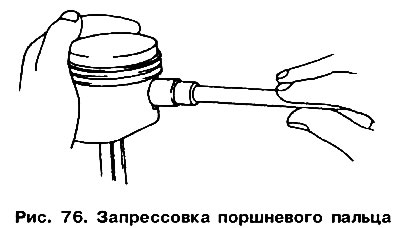 Insert the lubricated piston pin by hand into the heated piston and connecting rod upper head until…