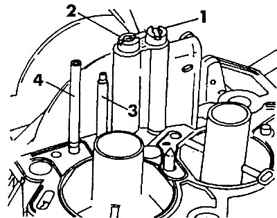 Figure 144. Location of jets in the lower part of the 2EZ carburetor cover: 1 - fuel jet of the…
