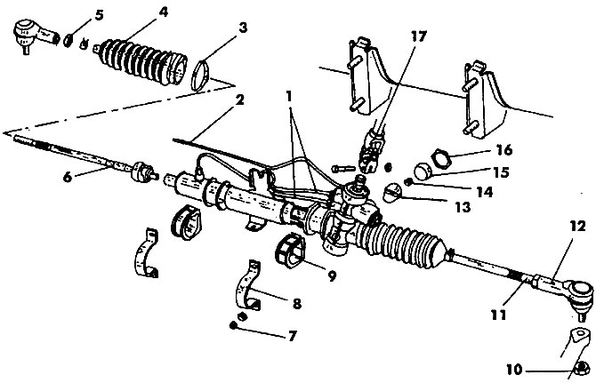 Figure 392. Power steering mechanism removed from a vehicle: 1 - pipelines; 2 - compensation tube;…