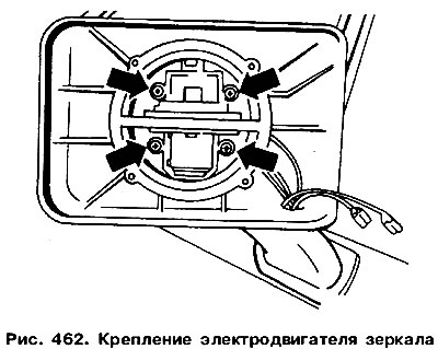 Вывярніце шрубы мацавання (мал. 462) і выміце электрарухавік кіравання люстэркам.