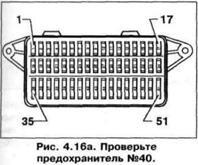 1. Проверете предпазител #40 (фиг. 4.16 а). Трябва да е в изправност.