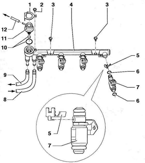 Фиг. 4.26. Горивопровод за високо налягане с инжектори: