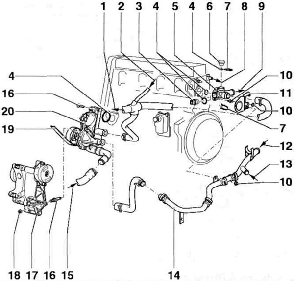 Рис. 5.35. Элементы системы охлаждения (двигатель AFT):