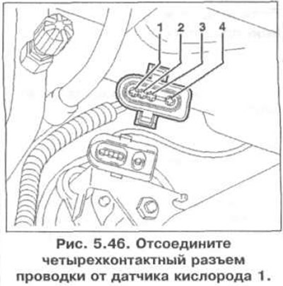 11. Отсоедините четырехконтактный разъем проводки от датчика кислорода 1 (рис. 5.46).