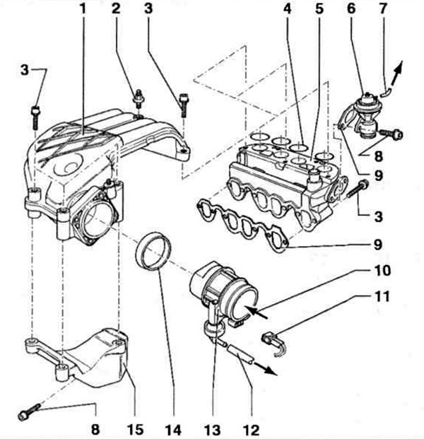 Рис. 7.9 а. Впускной коллектор двигателей AGP, AQM: