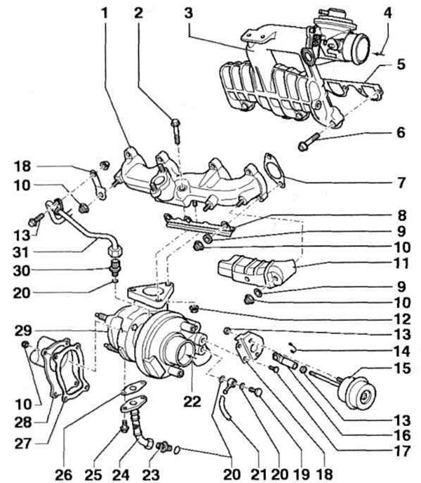 Fig. 7.41 a. Turbocharger with attached AGR engine elements: