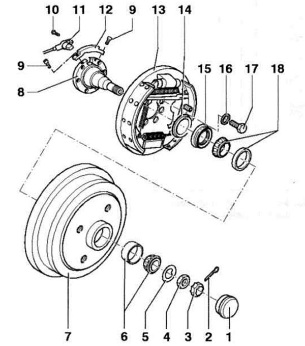 Рис. 9.50. Колесный подшипник автомобилей Caddy до 09.99 г. выпуска: