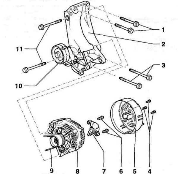Рис. 12.5 в. Генератор автомобилей с бензиновыми двигателями 1.4 л до 04.99 г. выпуска с…