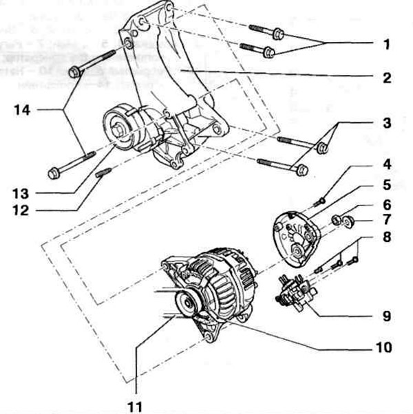Рис. 12.5 г. Генератор автомобилей с бензиновыми двигателями 1.4 л с 05.99 г. выпуска с…