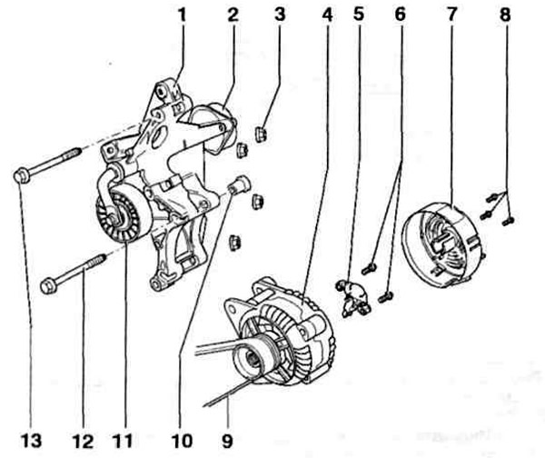 Рис. 12.5 ж. Генератор автомобилей с дизельными двигателями до 04.99 г. выпуска: