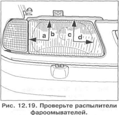 Check the headlight washer nozzles (fig. 12.19).